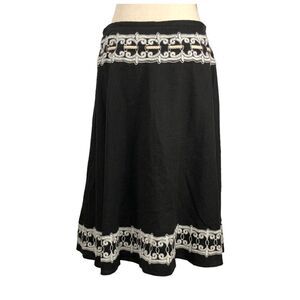 Saint Tropez West Linen Blend Full Skirt Embroidery Rope Waist Tie Size 8